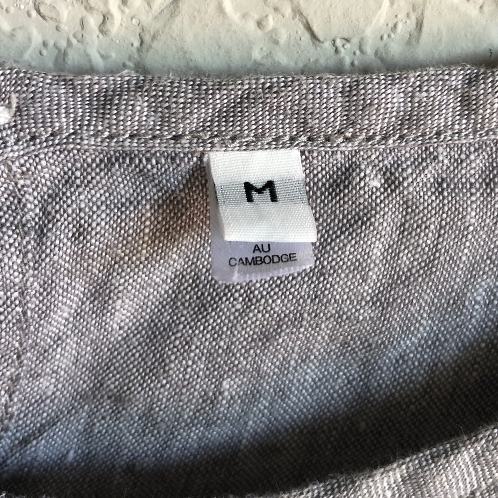 Muji Linen 3/4 Sleeve Pocket Dress Heathered Grey Medium Lagenlook Layering - Picture 12 of 16